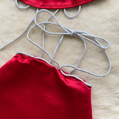 Halter Top & Skirt Red 2Pcs
