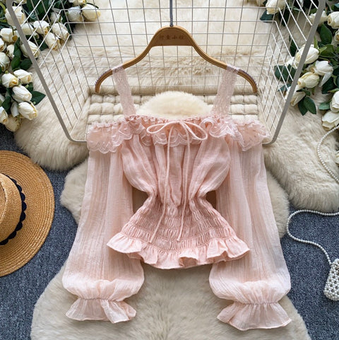 Sweetie Lace Trim Ruffled Top