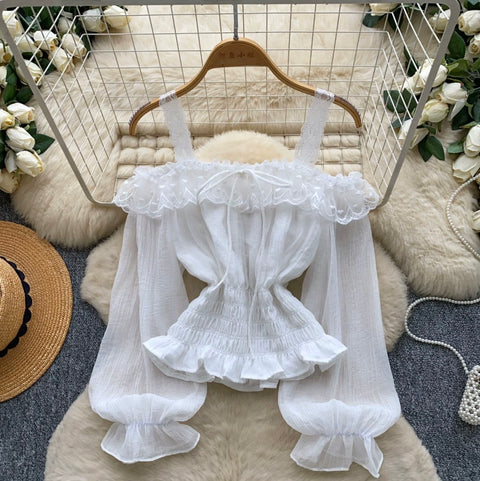 Sweetie Lace Trim Ruffled Top