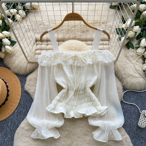 Sweetie Lace Trim Ruffled Top