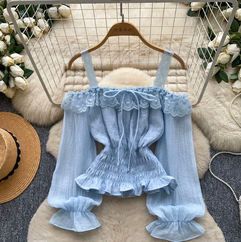 Sweetie Lace Trim Ruffled Top