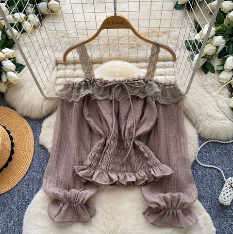 Sweetie Lace Trim Ruffled Top