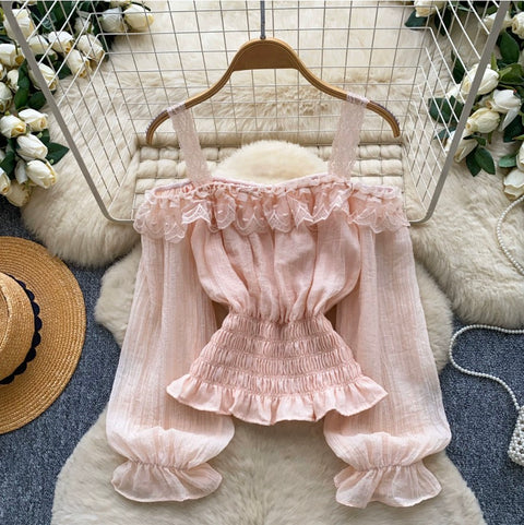 Sweetie Lace Trim Ruffled Top