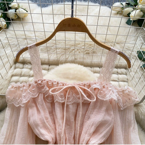 Sweetie Lace Trim Ruffled Top