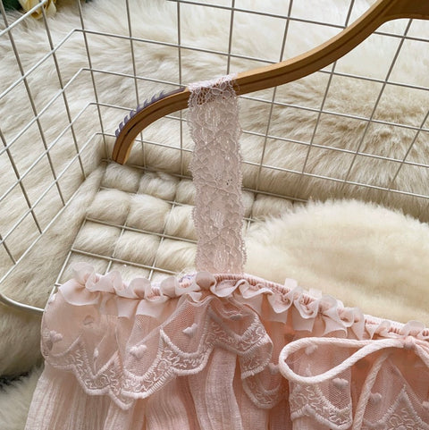 Sweetie Lace Trim Ruffled Top