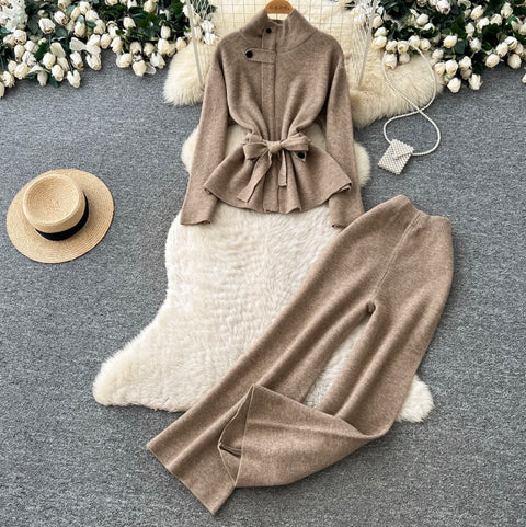 Stand-collar Sweater & Trousers 2Pcs