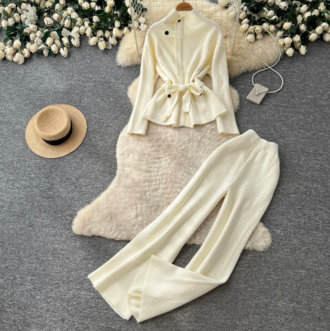 Stand-collar Sweater & Trousers 2Pcs