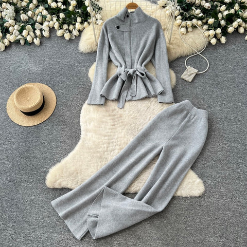 Stand-collar Sweater & Trousers 2Pcs