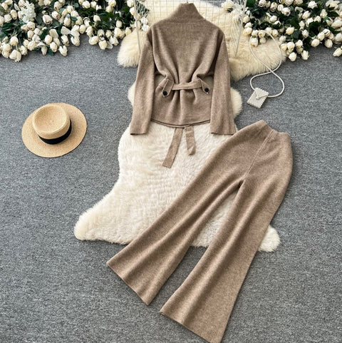 Stand-collar Sweater & Trousers 2Pcs