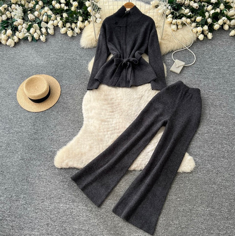 Stand-collar Sweater & Trousers 2Pcs