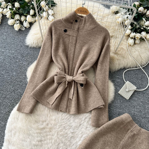 Stand-collar Sweater & Trousers 2Pcs