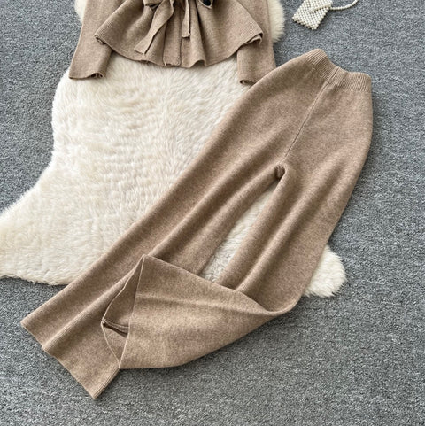 Stand-collar Sweater & Trousers 2Pcs