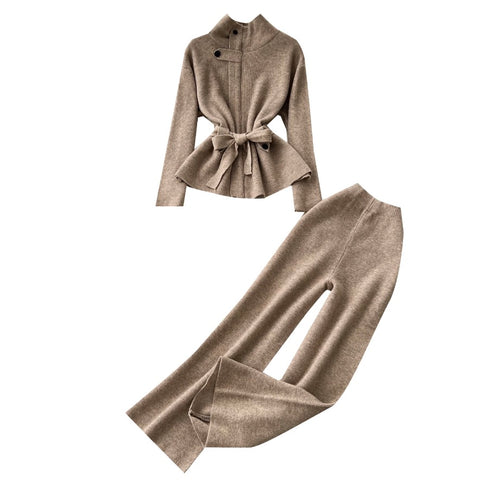 Stand-collar Sweater & Trousers 2Pcs