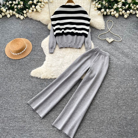 Sweater & Wide-leg Trousers 2Pcs