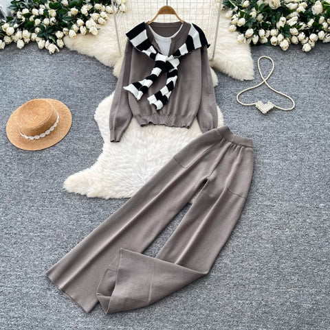 Sweater & Wide-leg Trousers 2Pcs