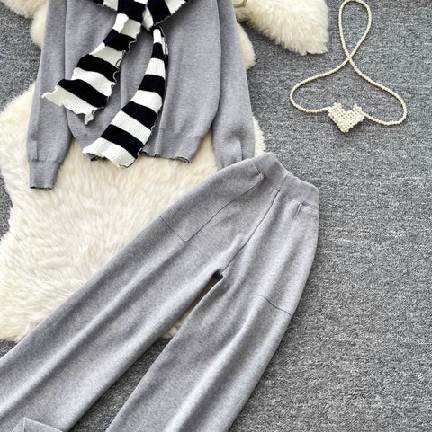 Sweater & Wide-leg Trousers 2Pcs