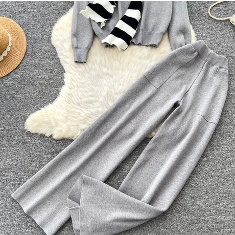 Sweater & Wide-leg Trousers 2Pcs