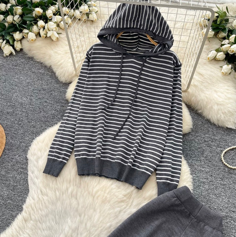 Striped Cardigan & Wide-leg Trousers 2Pcs