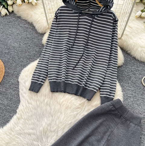 Striped Cardigan & Wide-leg Trousers 2Pcs