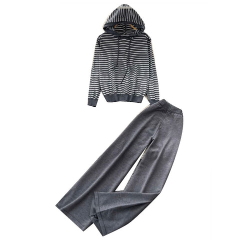 Striped Cardigan & Wide-leg Trousers 2Pcs