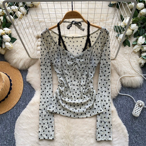 Faux Two-pieces Polk-dot Shirt