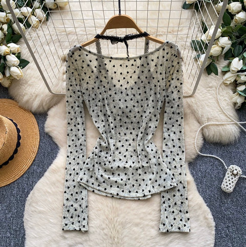 Faux Two-pieces Polk-dot Shirt