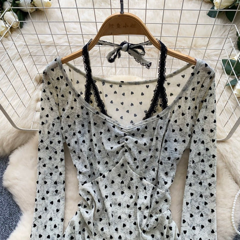 Faux Two-pieces Polk-dot Shirt
