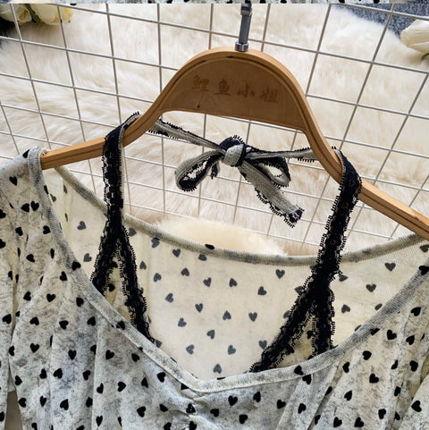 Faux Two-pieces Polk-dot Shirt