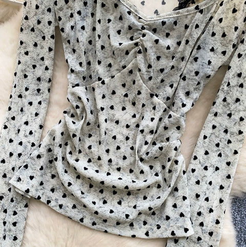 Faux Two-pieces Polk-dot Shirt
