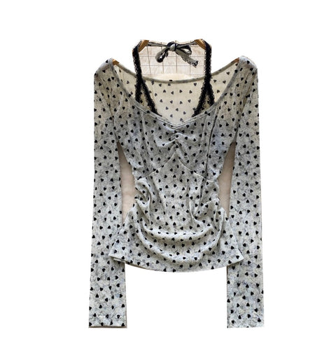 Faux Two-pieces Polk-dot Shirt
