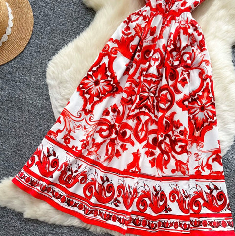 Red Printed A-line Dress