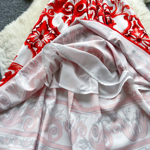 Red Printed A-line Dress