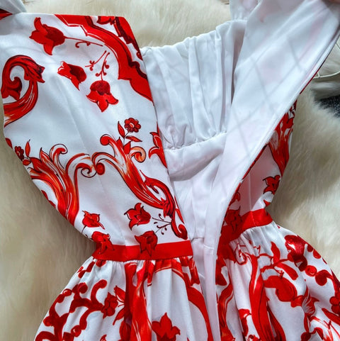 Red Printed A-line Dress