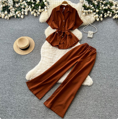 Lapeled Shirt & Trousers Casual 2Pcs