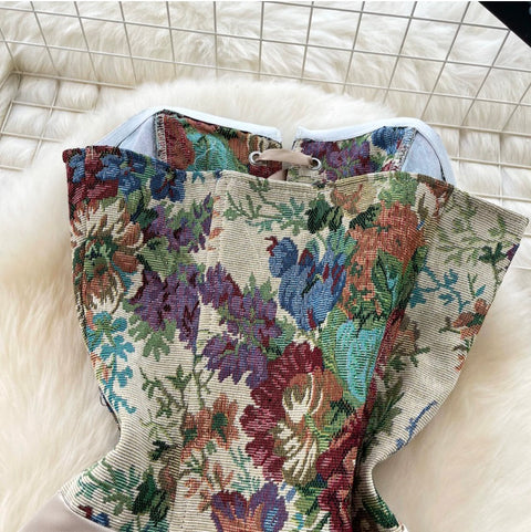 Niche Embroidered Satin Patchwork Dress