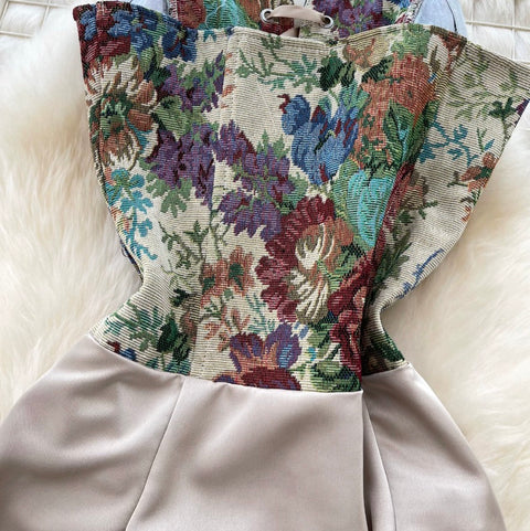 Niche Embroidered Satin Patchwork Dress