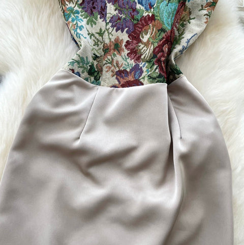 Niche Embroidered Satin Patchwork Dress