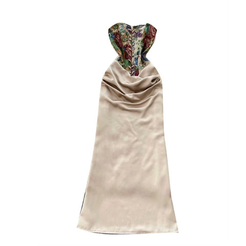 Niche Embroidered Satin Patchwork Dress