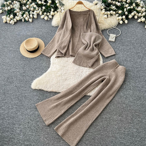 Cardigan & Camisole & Trousers Knitted 3Pcs