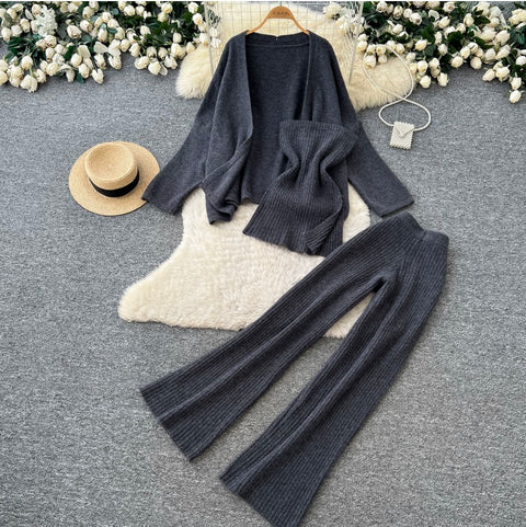 Cardigan & Camisole & Trousers Knitted 3Pcs