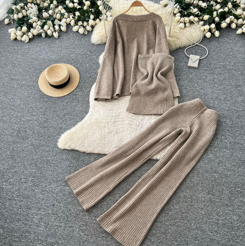 Cardigan & Camisole & Trousers Knitted 3Pcs