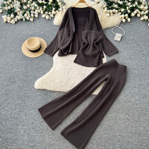 Cardigan & Camisole & Trousers Knitted 3Pcs