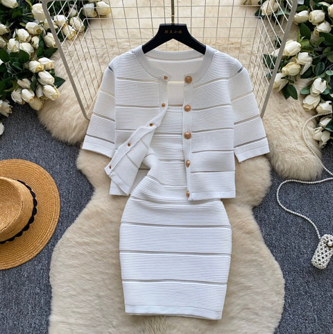 Short Cardigan & Dress Knitted 2Pcs