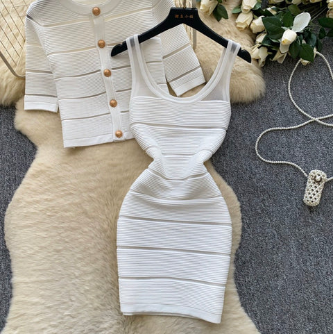 Short Cardigan & Dress Knitted 2Pcs