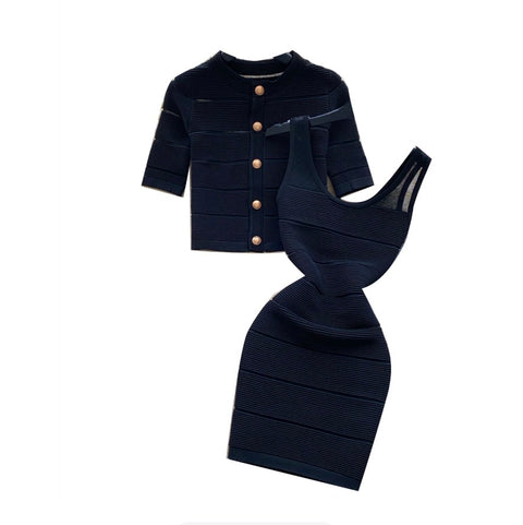 Short Cardigan & Dress Knitted 2Pcs