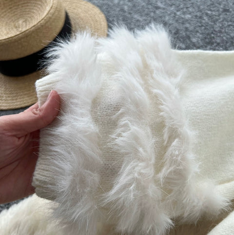 Korean Style Furry Cuff Sweater Dress
