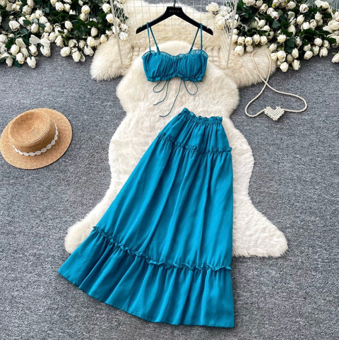 Blue Bikini & A-line Skirt 2Pcs