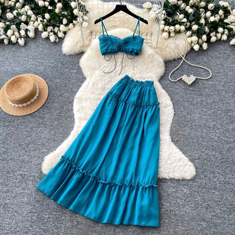 Blue Bikini & A-line Skirt 2Pcs