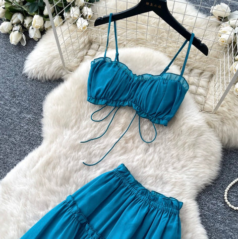 Blue Bikini & A-line Skirt 2Pcs