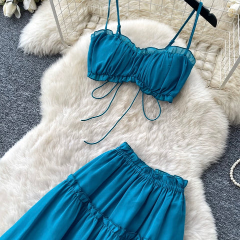 Blue Bikini & A-line Skirt 2Pcs